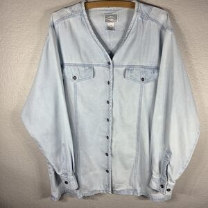 VTG Classic Blues Wrangler Ligh Blue Denim Shirt Size 1X Button Down Long Sleeve